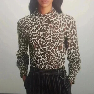 TORY BURCH REVA LEOPARD POPLIN SHIRT SIZE 6